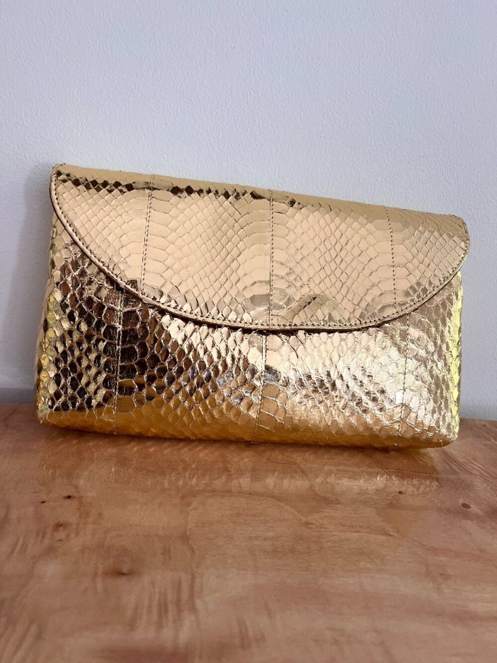 Vintage Gold Snakeskin Leather Clutch Bag